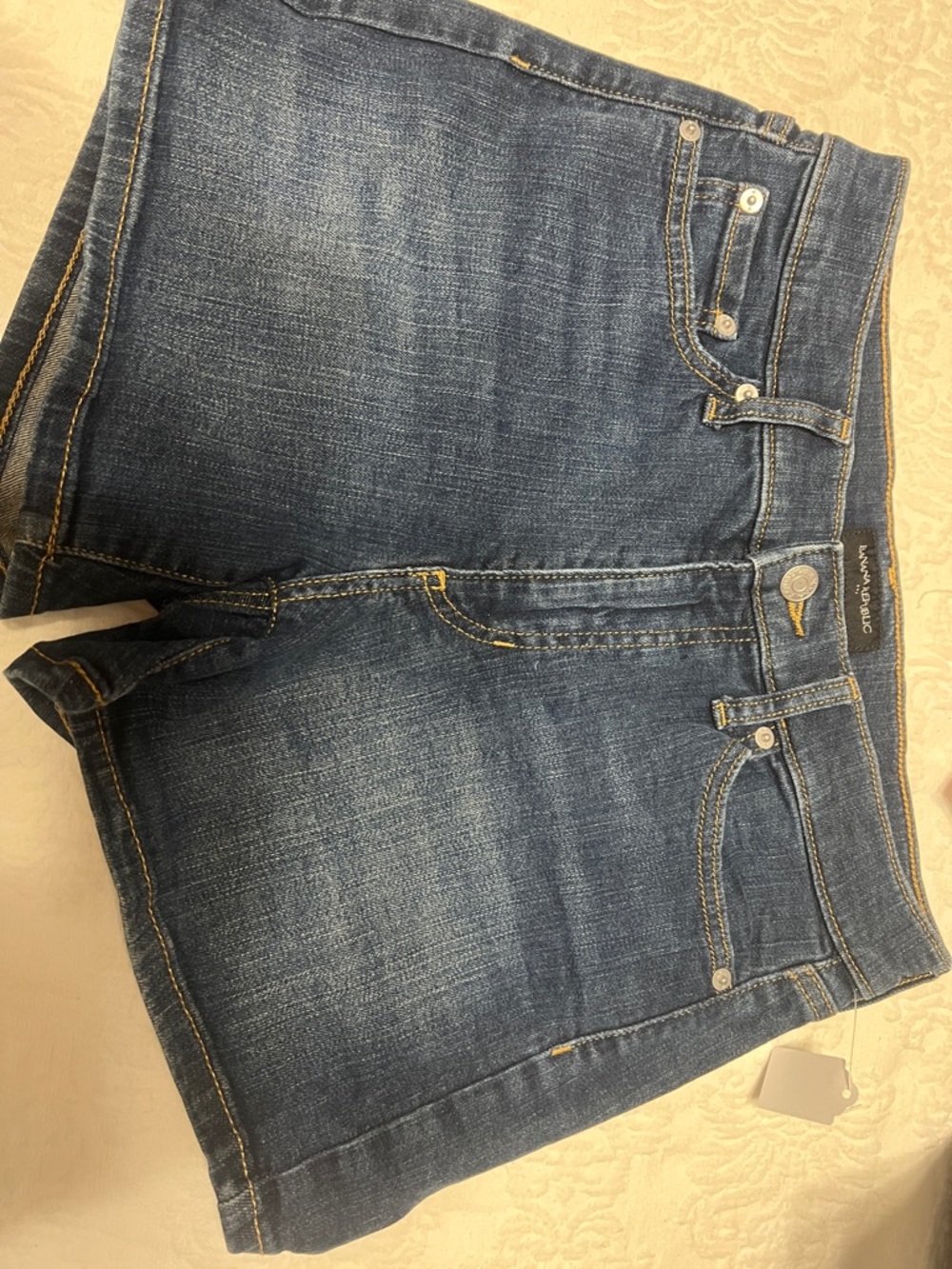 Banana Republic 4” Blue Denim Shorts with Gold Stitching size 4
